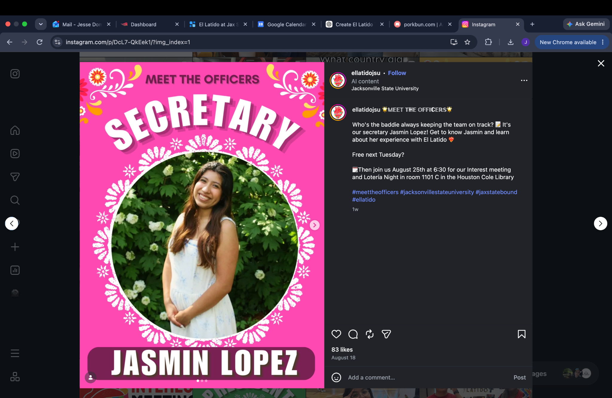 Jasmin Lopez, Secretary of El Latido