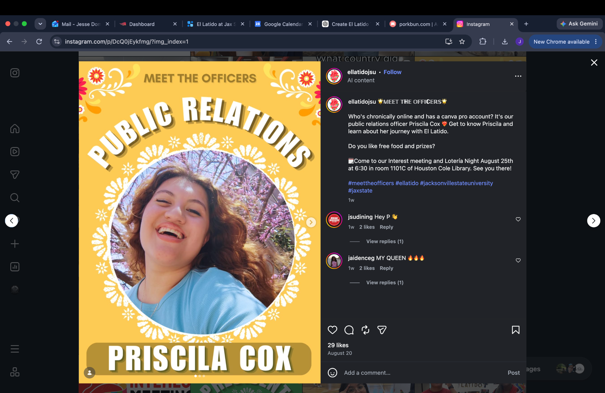 Priscilla Cox, Public Relations of El Latido